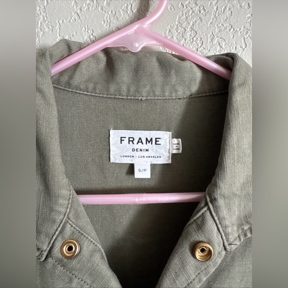 FRAME Denim Army Green Utility Romper Long Sleeve Size S - Picture 3 of 10